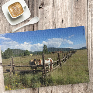 Puzzle Photographie de chevaux à la barrière de rails fen