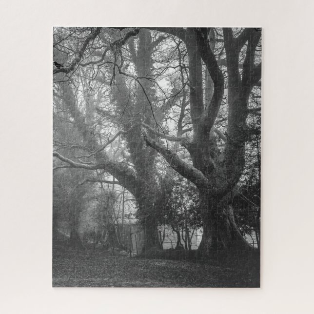 Puzzle Photographie noir et blanc de la forêt Éffrayante (Vertical)