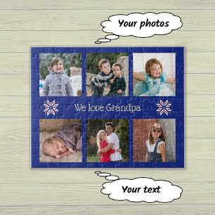 Puzzle Photos de famille texte personnalisé cadre marine 
