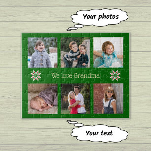 Puzzle Photos de famille texte personnalisé cadre vert No