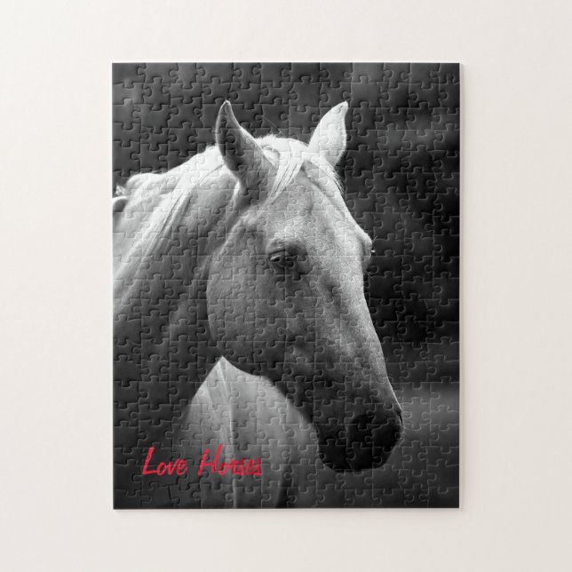 Puzzle Photos du Cheval Blanc Noir - Animaux Chevaux d'am (Vertical)