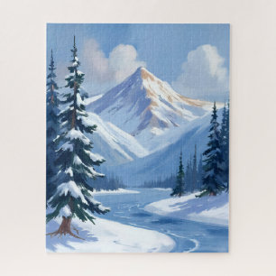 Puzzle Pics du Nord Paysage de montagne hivernal peint