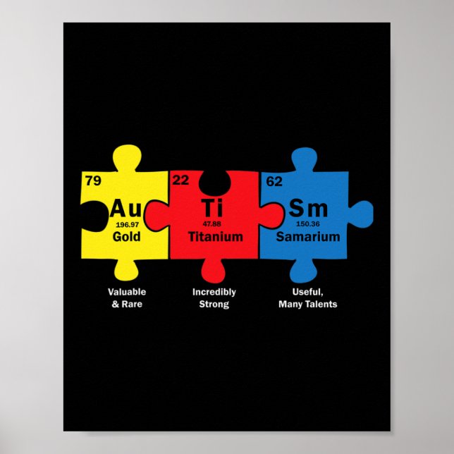 Puzzle Piece Chemical Elements Cool Autism Awarene Poster (Front)