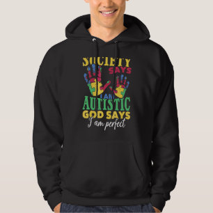 Puzzle Piece Hand God Says I Am Perfect Autism Awa Hoodie