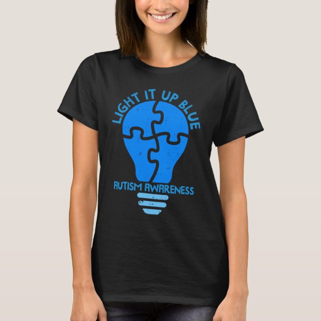 Puzzle Piece Light It Up Blue Autism Awareness T-Shirt (Front)