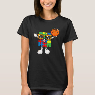 Puzzle Piece Playing Baskeball Autism Awareness Bo T-Shirt