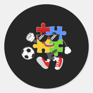 Puzzle Piece Playing Soccer Autism Awareness Day  Classic Round Sticker