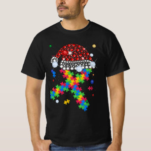 Puzzle Piece Ribbon Santa Hat Christmas Autism Awa T-Shirt