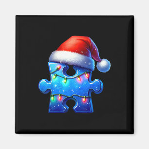 Puzzle Piece Santa Hat Autism Awareness Autistic C Magnet