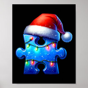 Puzzle Piece Santa Hat Autism Awareness Autistic C Poster