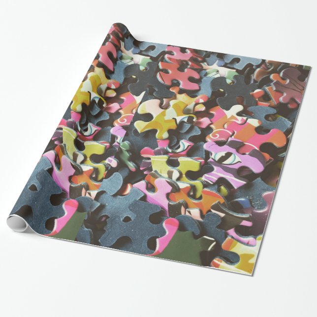 Puzzle Pieces Birthday Wrapping Paper (Unrolled)