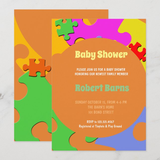Puzzle Pieces Boy Baby Shower Invitation (Front/Back)