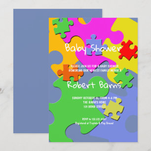 Puzzle Pieces Boy Baby Shower Invitation