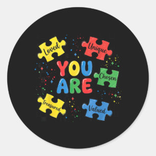 Puzzle Pieces Chosen Loved Unique Autism Teacher Classic Round Sticker