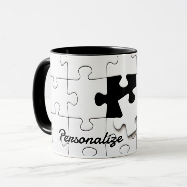 Puzzle pieces fun whimsical black and white mug (Creator Uploaded)
