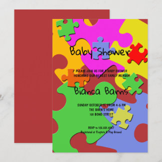 Puzzle Pieces Girl Baby Shower Invitation