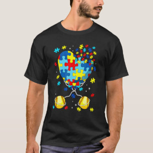 Puzzle Pieces Heart Softball Sport Autism Awarenes T-Shirt