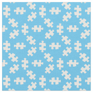 Puzzle Pieces Light Blue and White Fabric