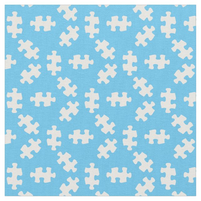 Puzzle Pieces Light Blue and White Fabric (Close Up)