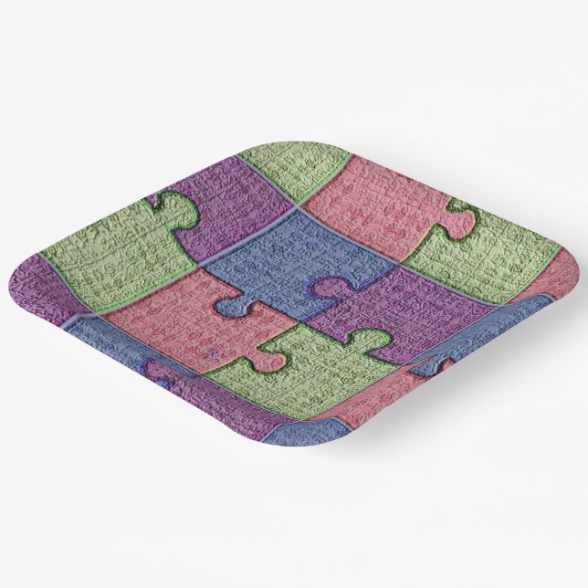 Puzzle Pieces Multi Coloured  Paper Plate (Angled)