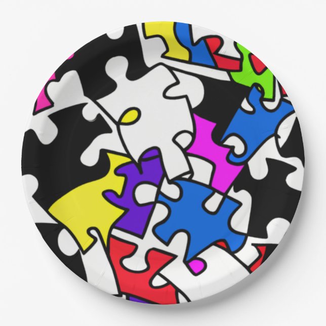 Puzzle Pieces Paper Plate (Front)