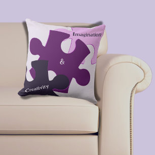 Puzzle Pieces Purple Pink Imagination & Creativity Throw Pillow