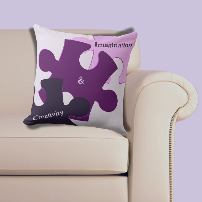 Puzzle Pieces Purple Pink Imagination & Creativity Throw Pillow (Purple Pink Imagination & Creativity Puzzle Throw Pillow)