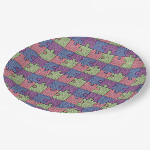 Puzzle Pieces Puzzles Birthday Paper Plate