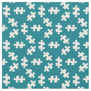 Puzzle Pieces Teal and White Fabric