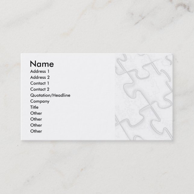 Puzzle Pieces White Art Deco Business Card (Front)