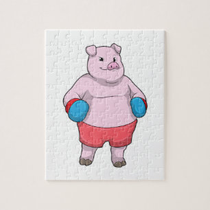 Puzzle Pig at Boxing with Boxing gloves