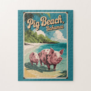 Puzzle Pig Beach Bahamas Travel Art Vintage