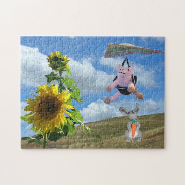 Puzzle - Pig volant et lapin sur Hill (Horizontal)