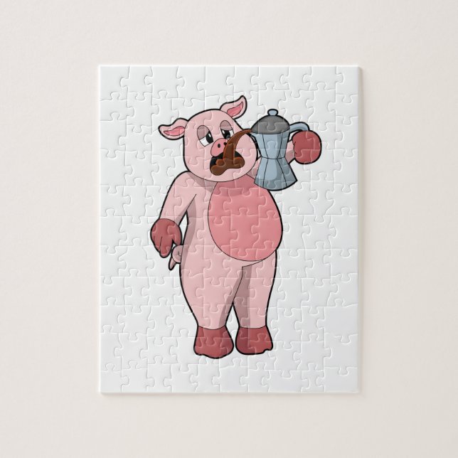 Puzzle Pig with coffee pot (Vertical)