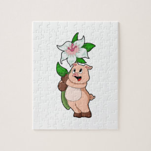 Puzzle Pig with Flower Lily