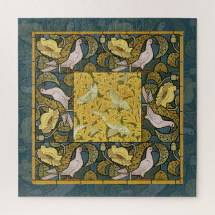 Puzzle Pigeon Blue Yellow Fish Art Nouveau