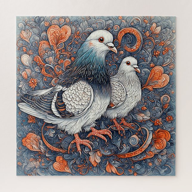 Puzzle Pigeon Pair élégant au milieu de l'art floral comp (Vertical)