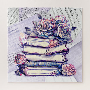 Puzzle Pile de livres anciens et roses