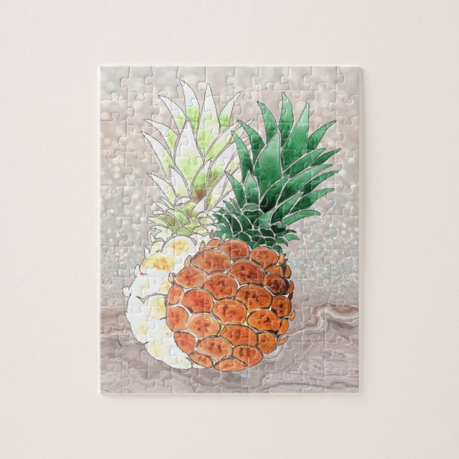 Puzzle Pineapple, watercolor. (Vertical)