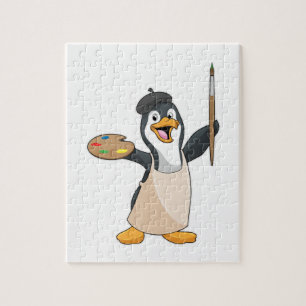 Puzzle Pingouin as Painter with Paint brush & Colour