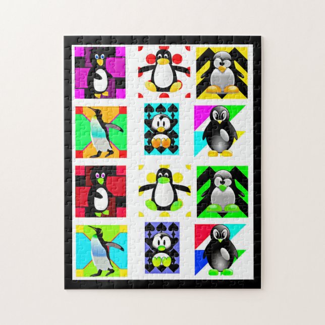 Puzzle Pingouin Cartoon Oiseaux Collage d'art Abstrait (Vertical)