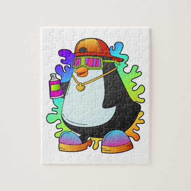 Puzzle Pingouin comme peintre avec Spray (Vertical)