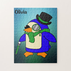 Puzzle Pingouin de dessin mignon clair vert émeraude turq