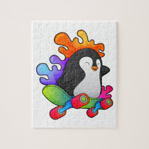 Puzzle Pingouin en patinage avec skateboard