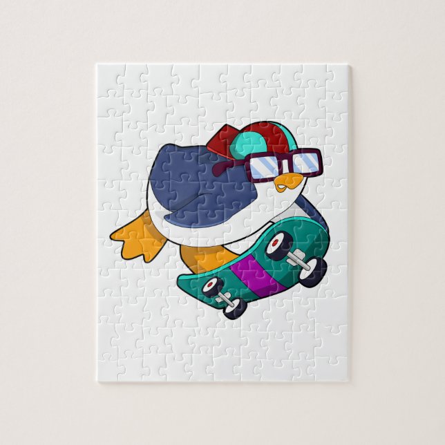 Puzzle Pingouin en patinage avec skateboard (Vertical)
