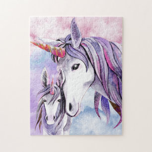 Puzzle Pink And Amethyst  Unicorn Mother and Child