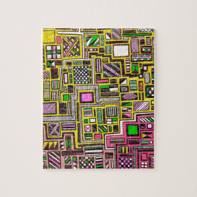Puzzle Pink and Yellow Geometric shapes pop art punk (Vertical)