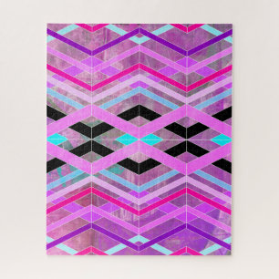 Puzzle Pink & Aqua en rose violet - Traverses géométrique