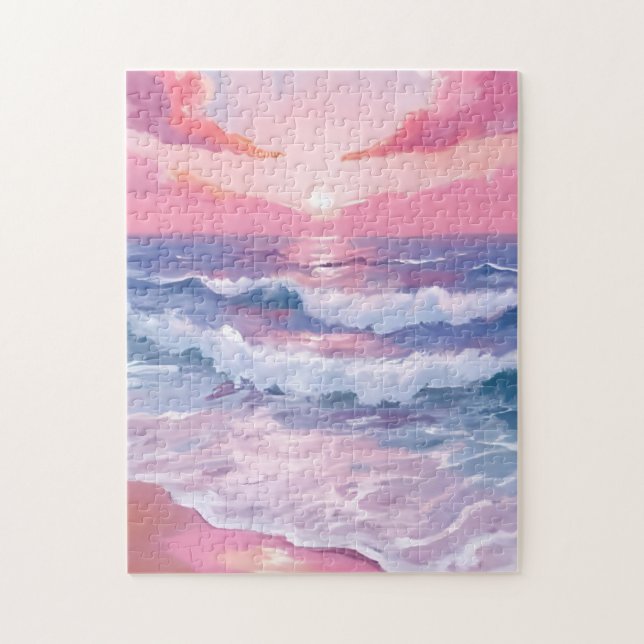 Puzzle Pink Beach Ocean Shore Painted (Vertical)