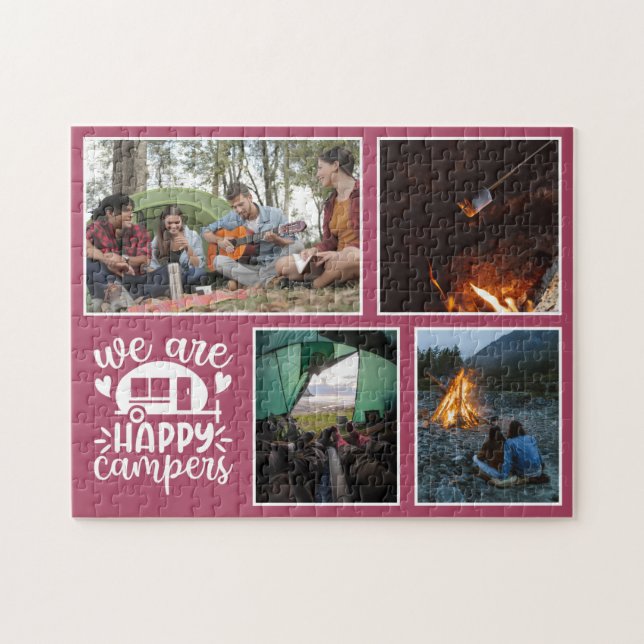 Puzzle Pink Camping 4 Photo Collage Keepsaké (Horizontal)